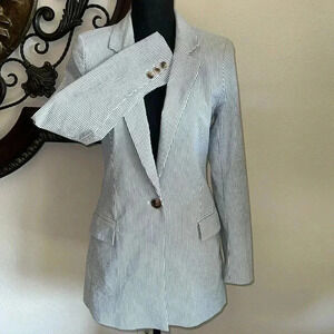 Joie Women’s blue White Striped Seersucker Blazer Jacket Size Small 4 NEW!!